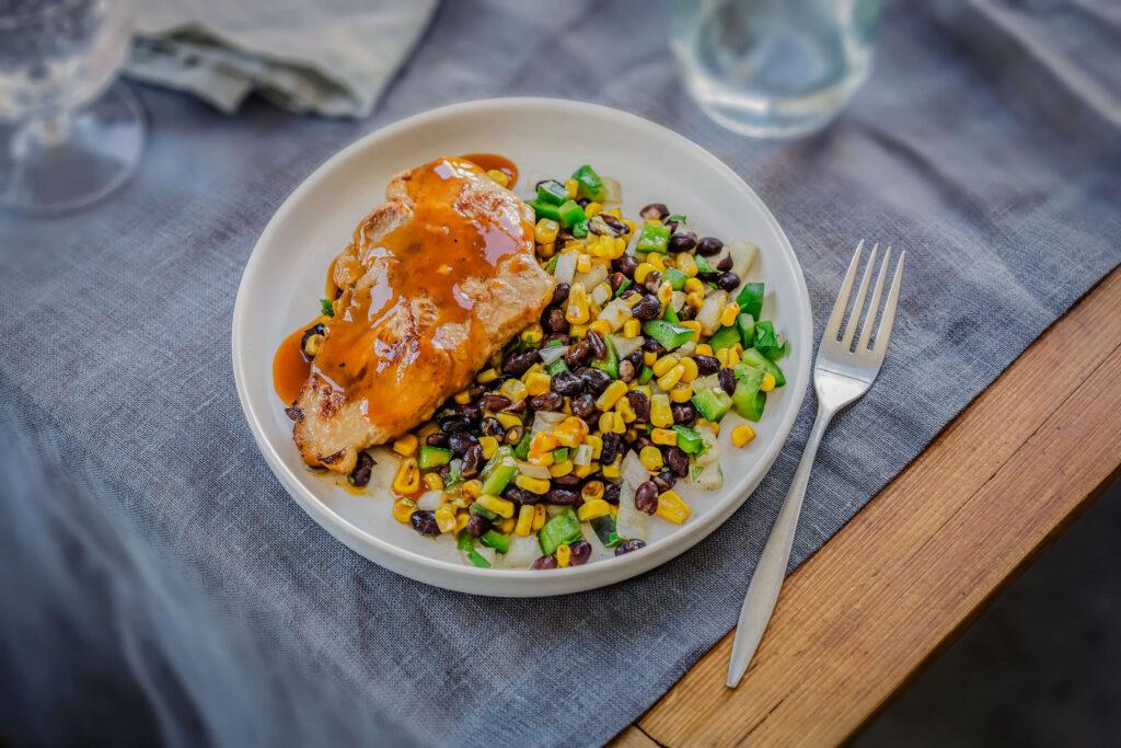 Black bean roasted cornsalsa wCipolte citrus pork cc