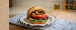 Black Bean and Portabella Mushroom Burgers with Caramelized Onions