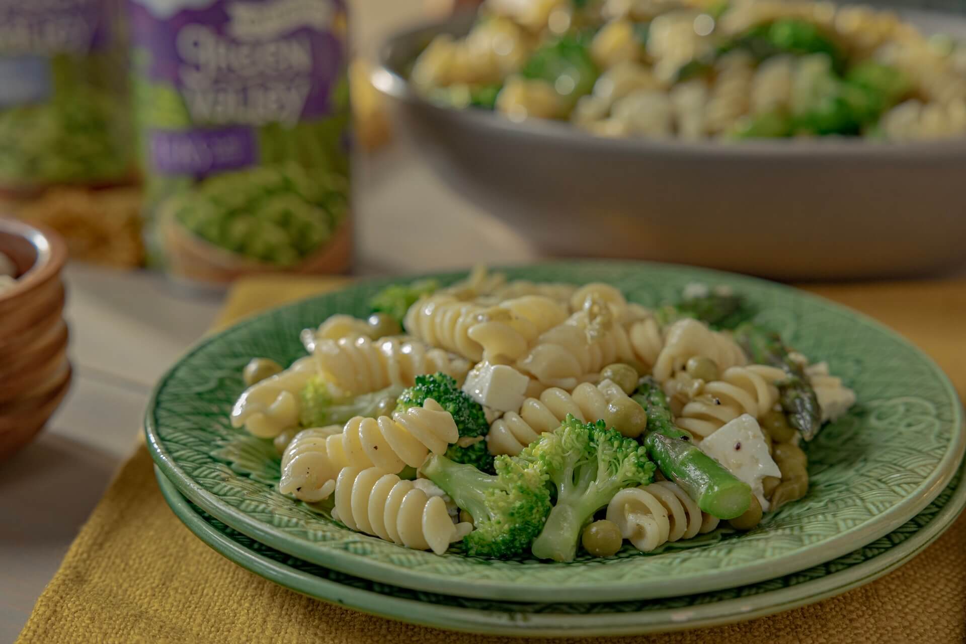 Green Vegetable Pasta Salad with Green Valley Organic Peas and Green Valley Organic Cut Green Beans