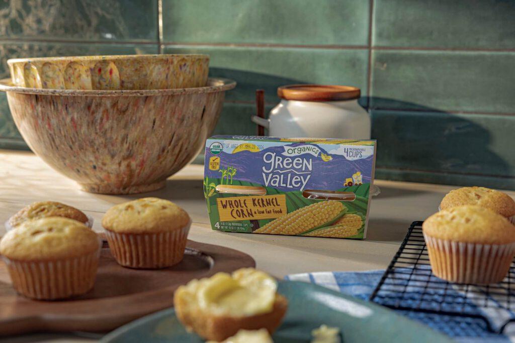 Sweet Corn Muffins made with Green Valley Organic Whole Kernel Corn