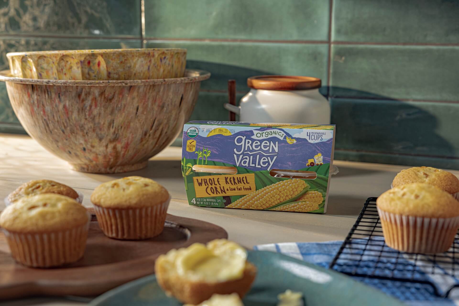 Sweet Corn Muffins made with Green Valley Organic Whole Kernel Corn