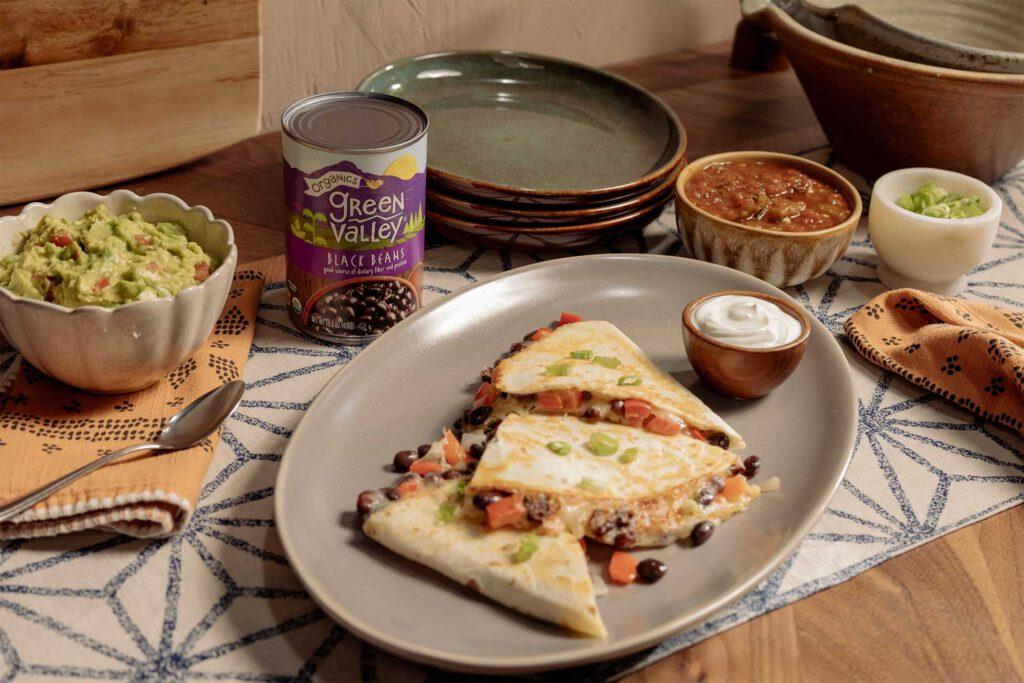 Black Bean Sheet Pan Quesadillas made with Green Valley Organic Black Beans