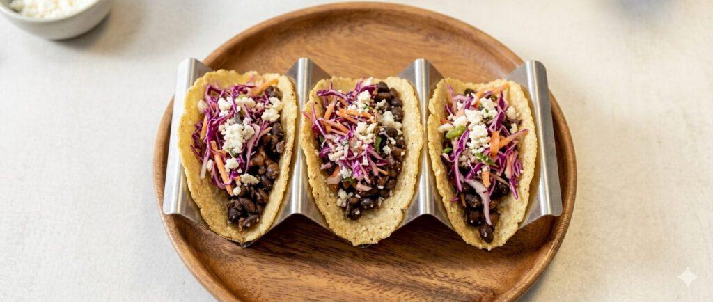 Black bean tacos with red cabbage slaw