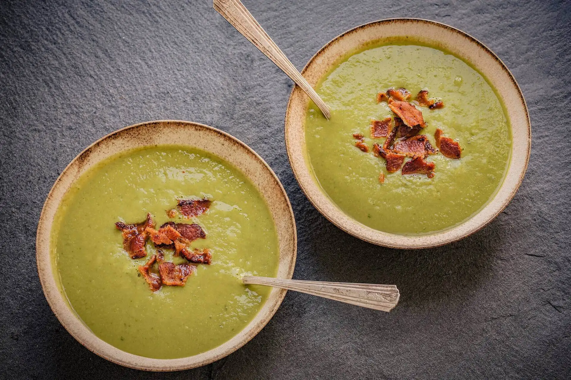 Parmesan Pea Soup with Crispy Bacon Bits