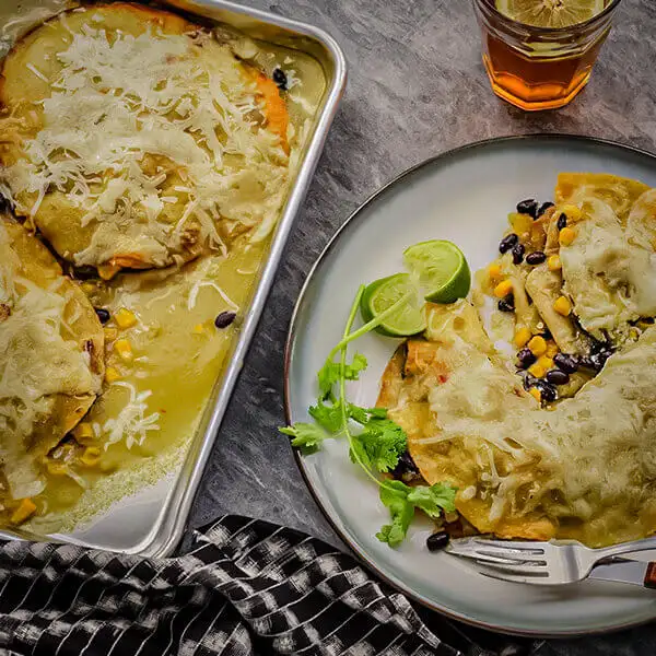 Black Bean & Corn Stacked Enchiladas Verde